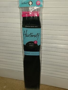 18" Silky Yaki Jet Black Premium Blend Hair Extensions